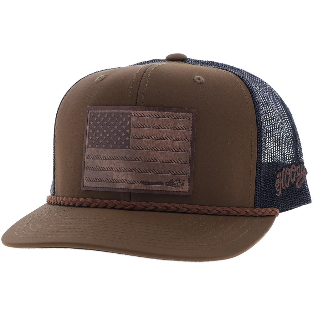 Hooey Liberty Roper 6 Panel Trucker Cap With Leather Patch, Brown