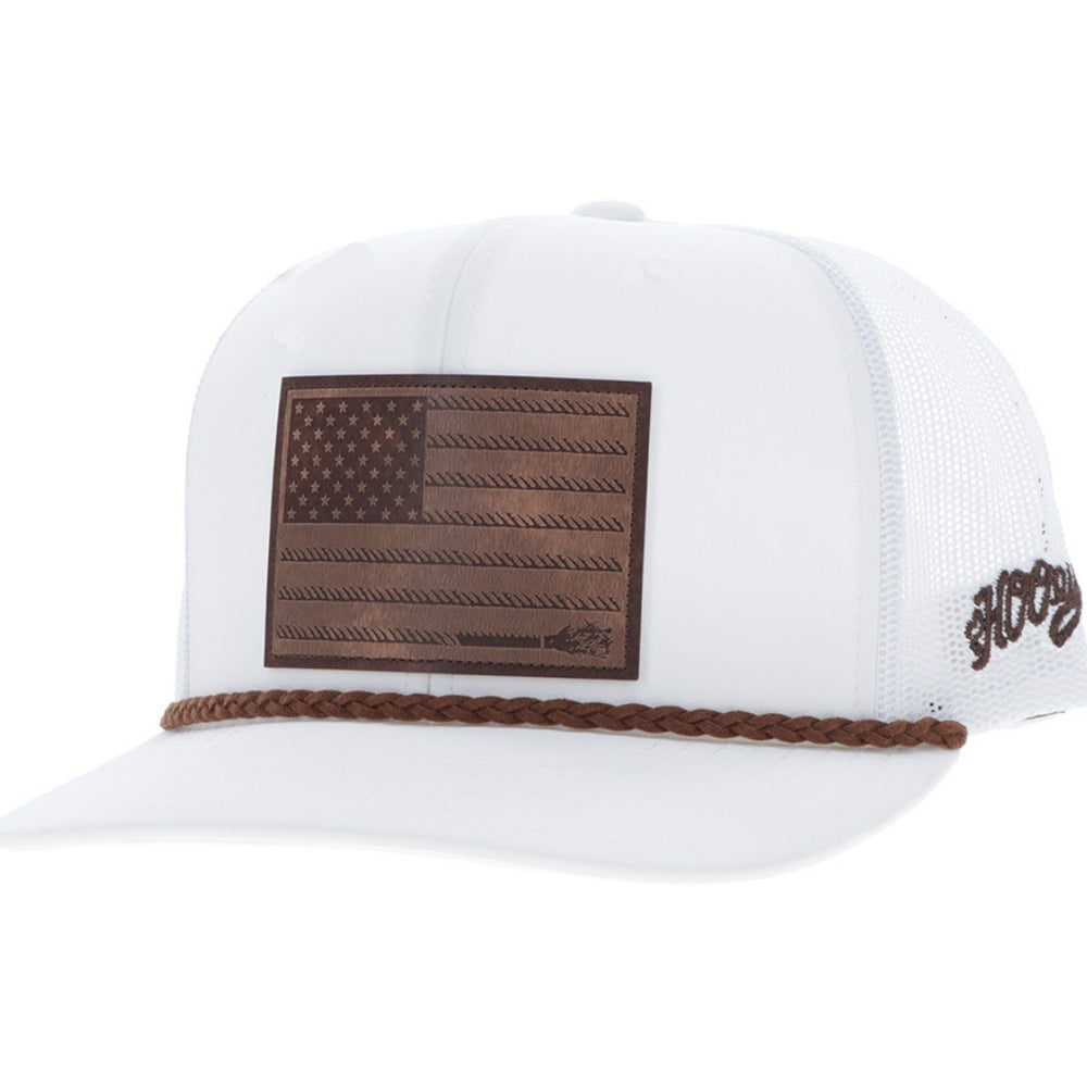 Hooey Liberty Roper 6-Panel Trucker Hat with Leather Patch, White