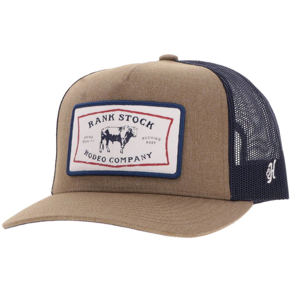 Hooey Rank Stock 5-Panel Trucker Hat, Tan/Navy