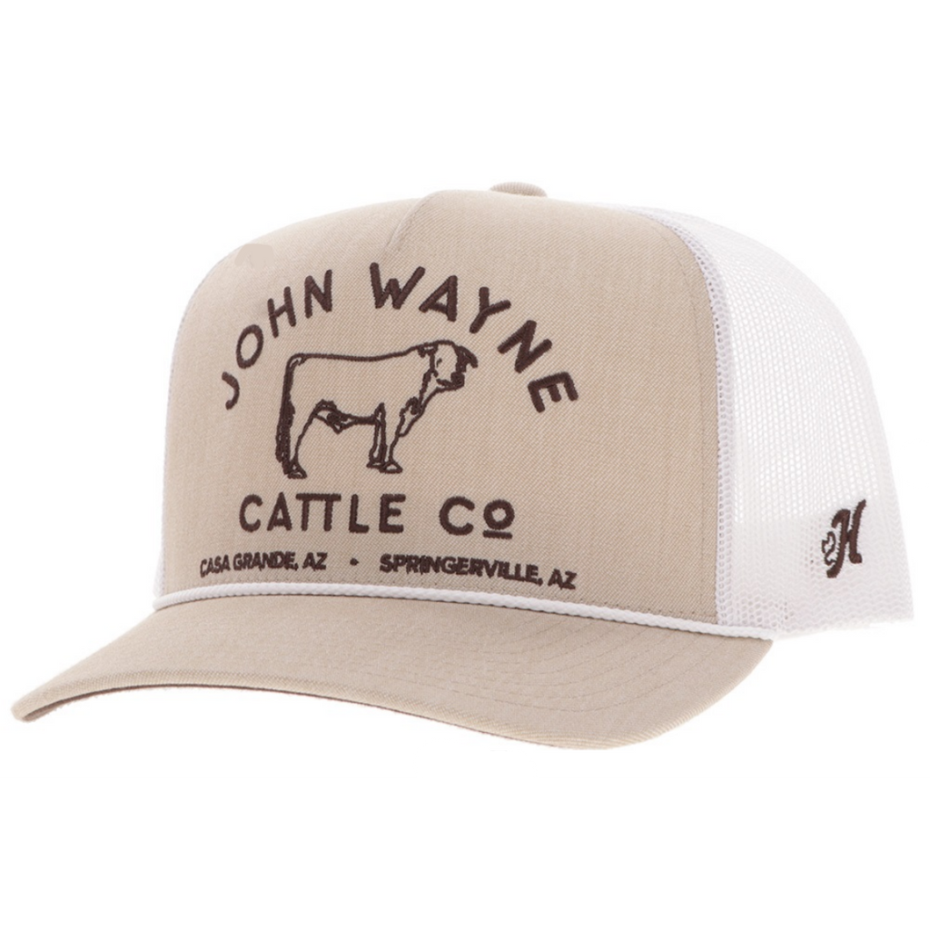 Hooey John Wayne 5-Panel Trucker Hat, Tan/White