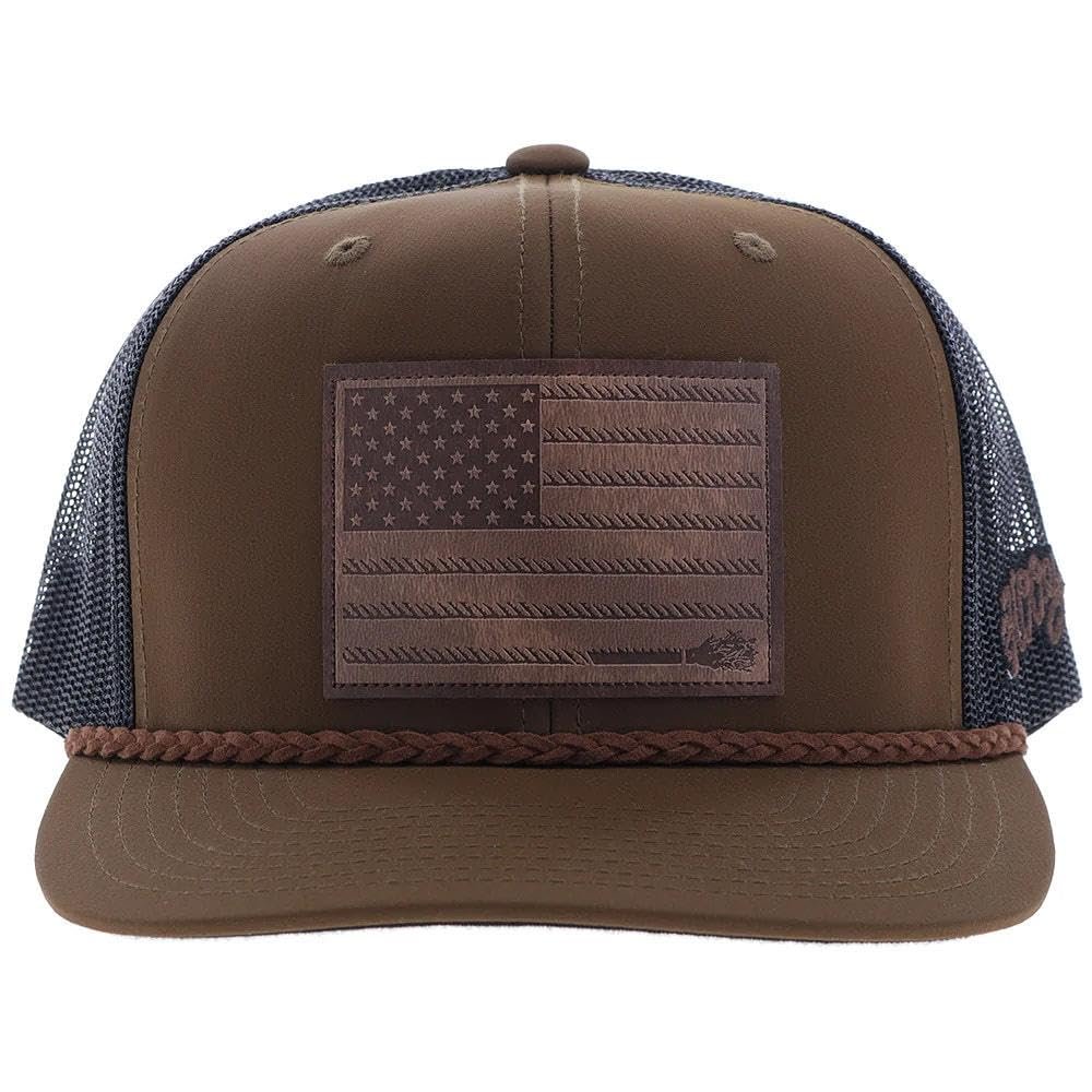 Hooey Liberty Roper 6 Panel Trucker Cap With Leather Patch, Brown