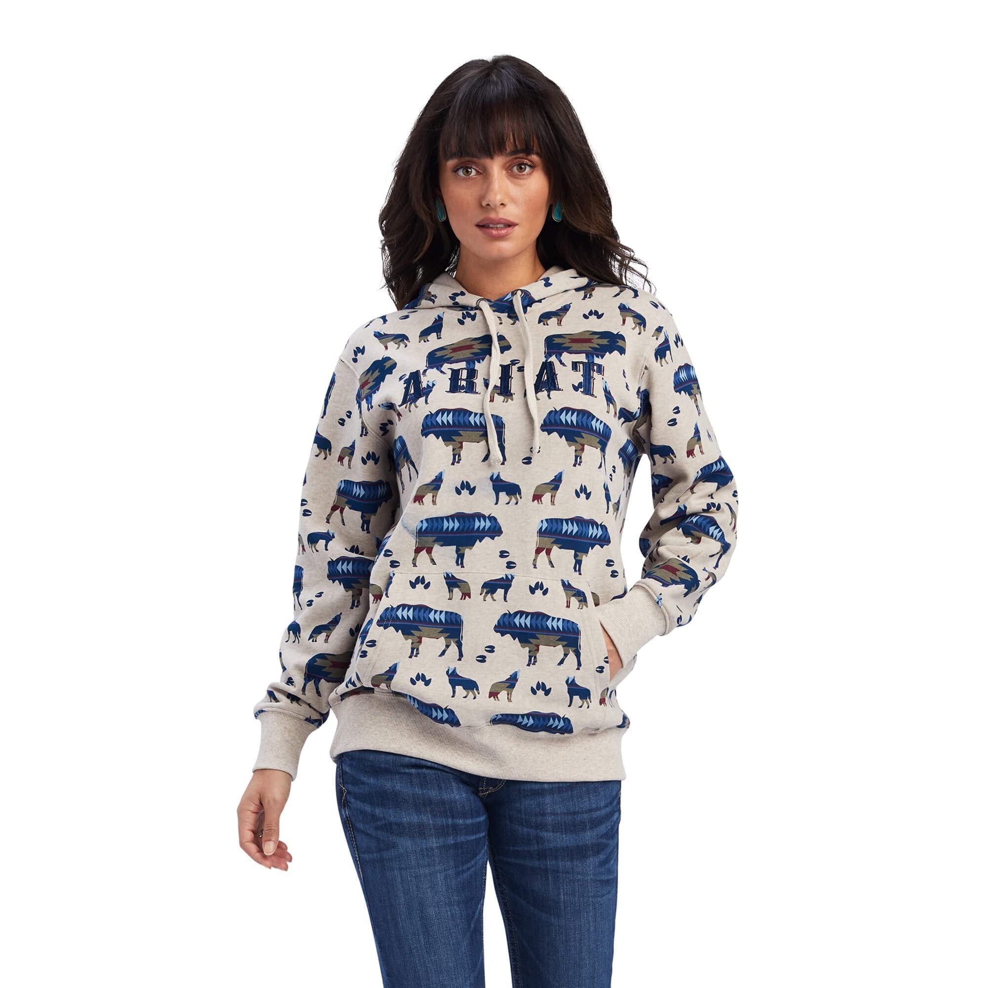 Ariat Women's REAL Allover Print Hoodie, Buffalo Print