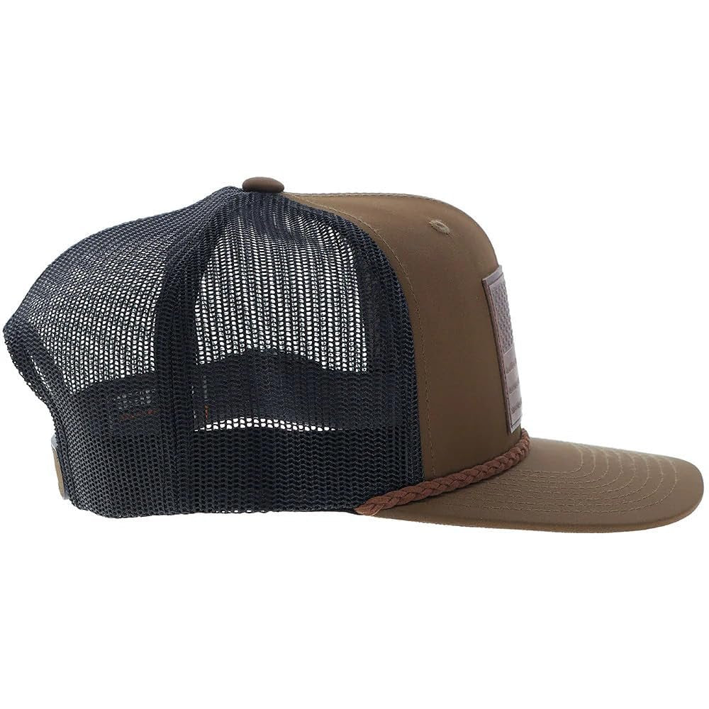 Hooey Liberty Roper 6 Panel Trucker Cap With Leather Patch, Brown