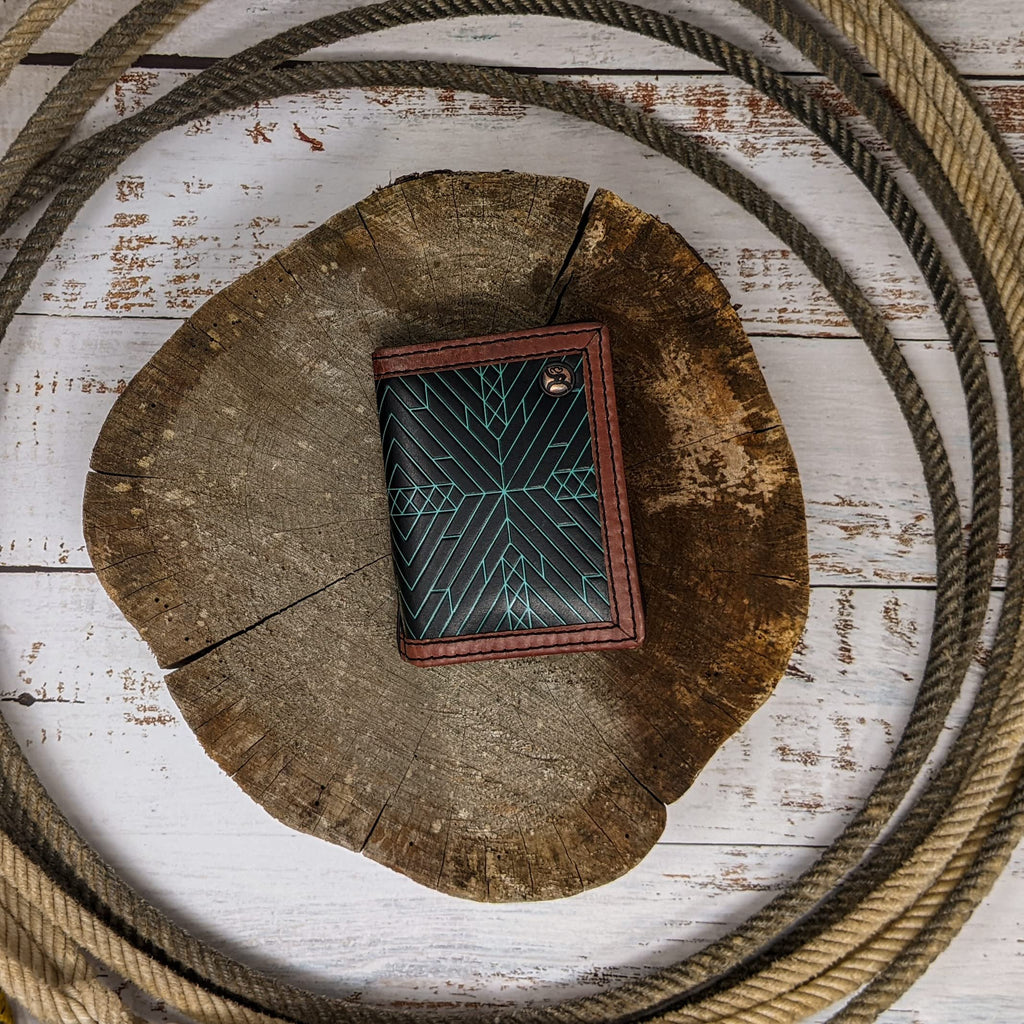 Hooey Bi-Fold Money Clip Wallet (Embossed Aztec Brown Edge -- Turquoise)