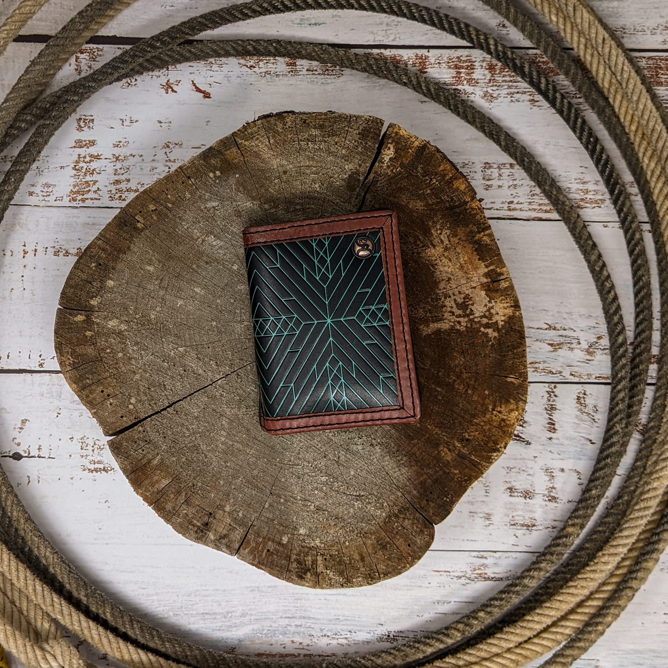 Hooey Bi-Fold Money Clip Wallet (Embossed Aztec Brown Edge -- Turquoise)