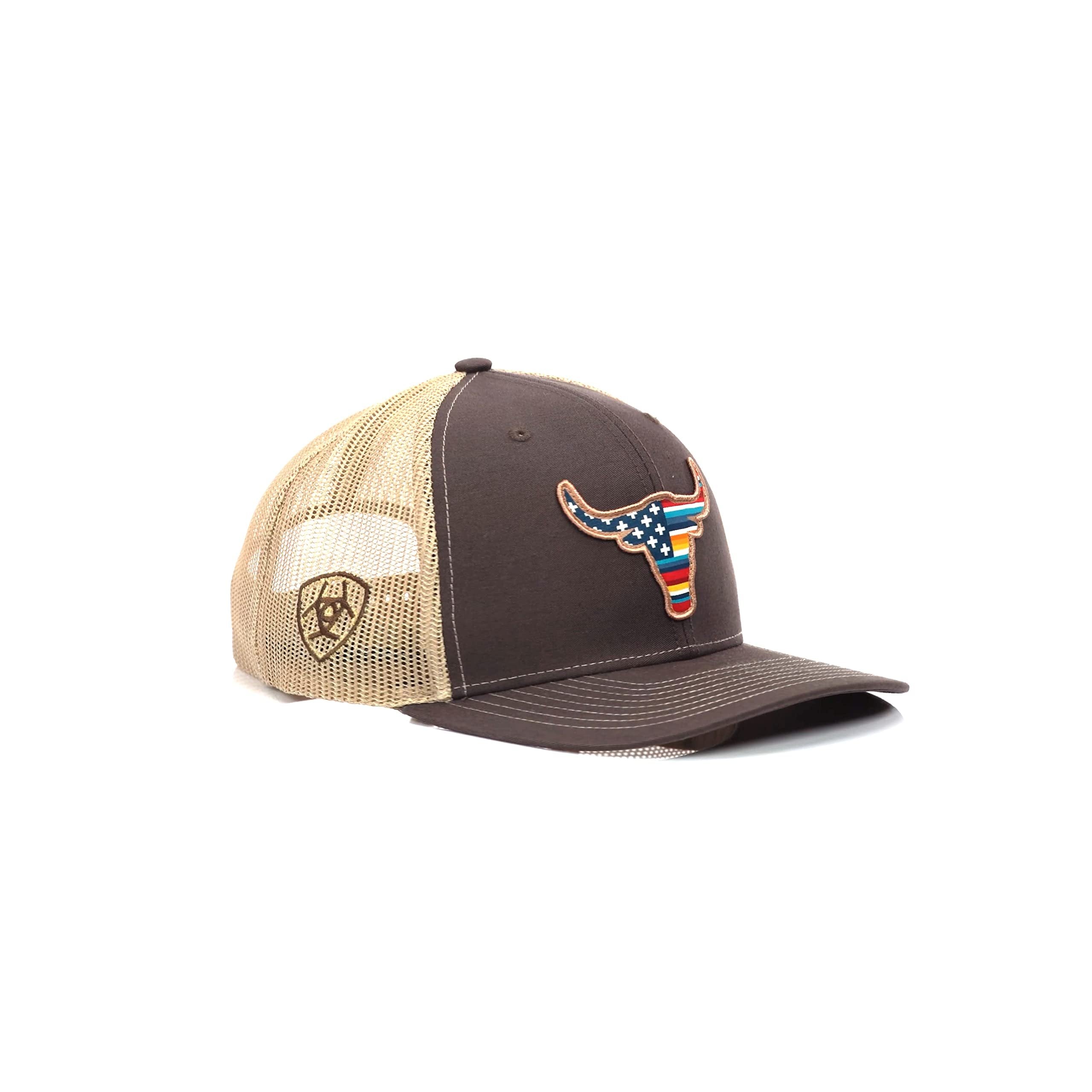 Ariat Snapback R112 Bull USA Flag Patch Cap, Brown