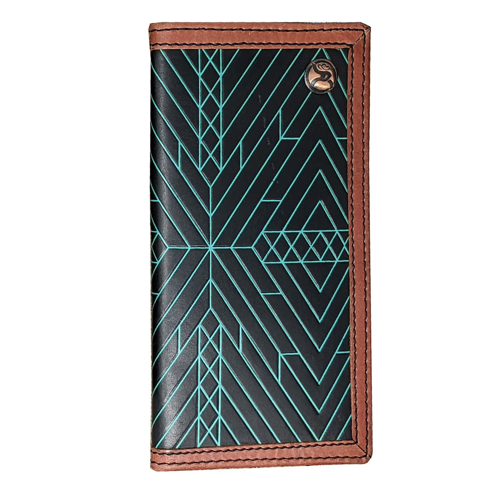 HOOEY Leather "Neon Moon" Western Rodeo Wallet (Aztec Embossed - Turquoise)