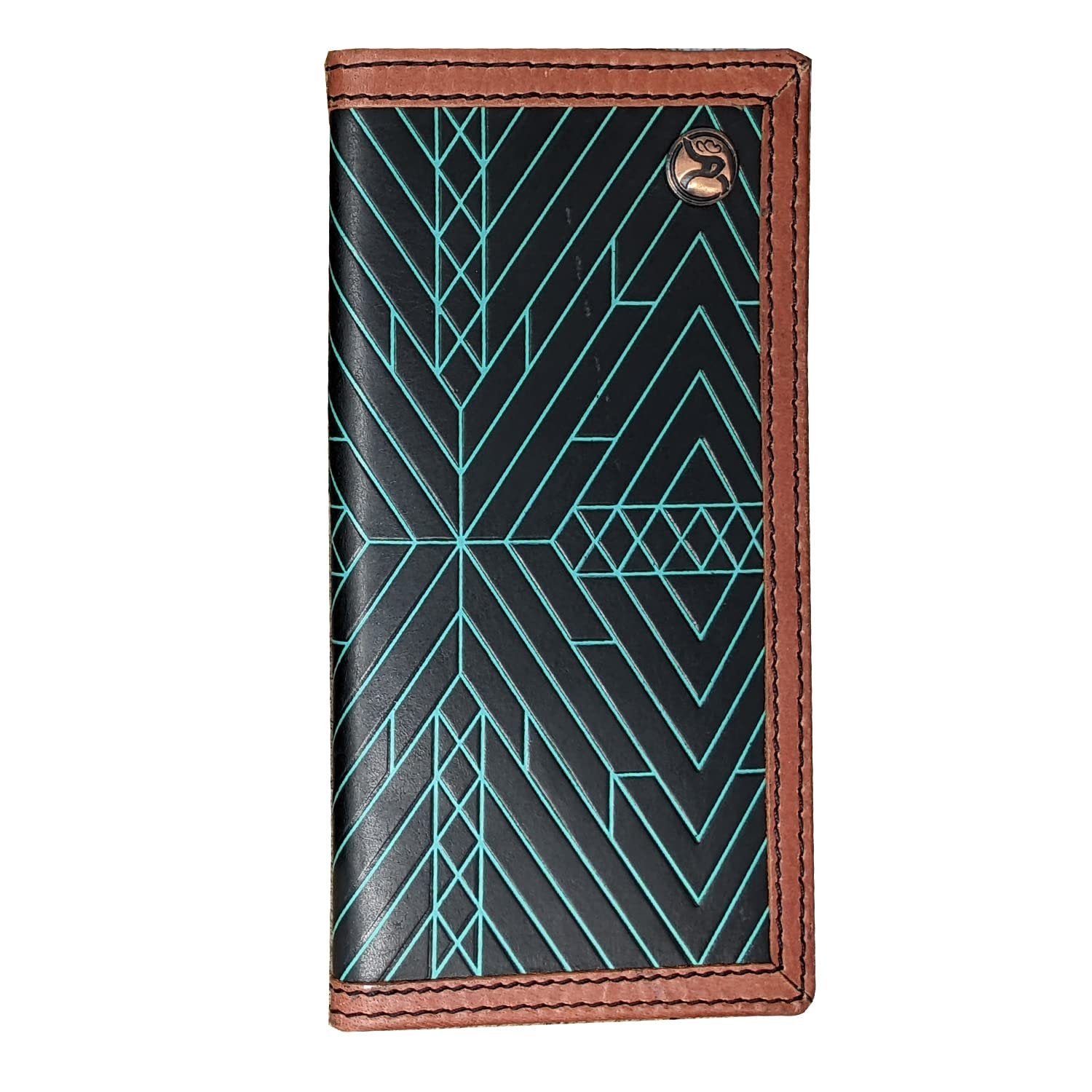 HOOEY Leather "Neon Moon" Western Rodeo Wallet (Aztec Embossed - Turquoise)