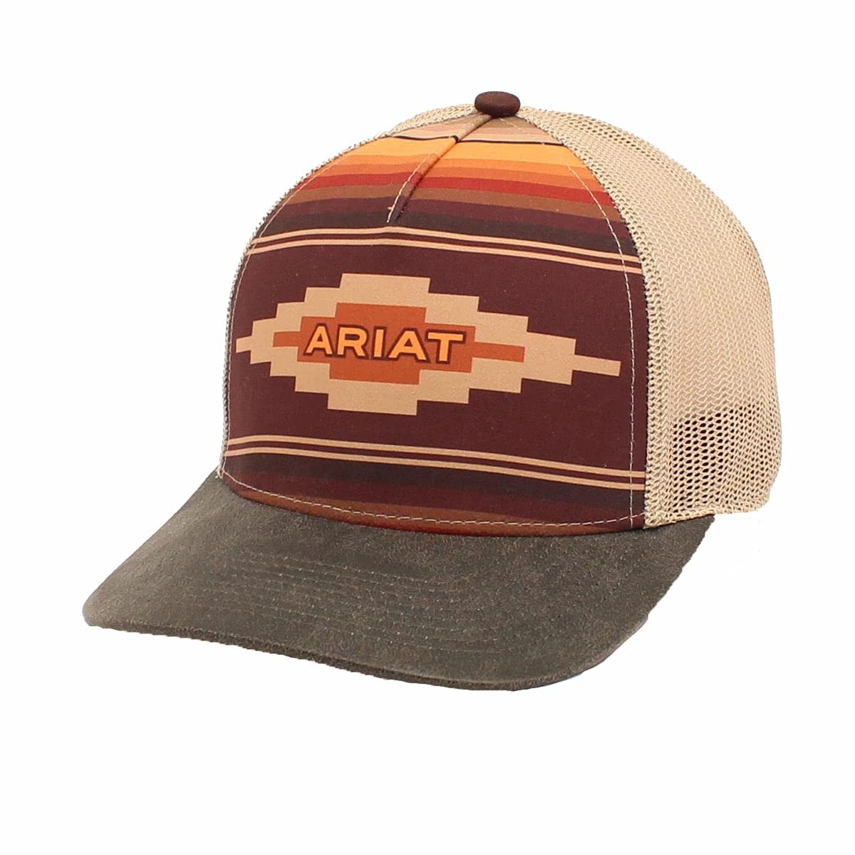 ARIAT Snap Back Aztec Logo Hat, Tan