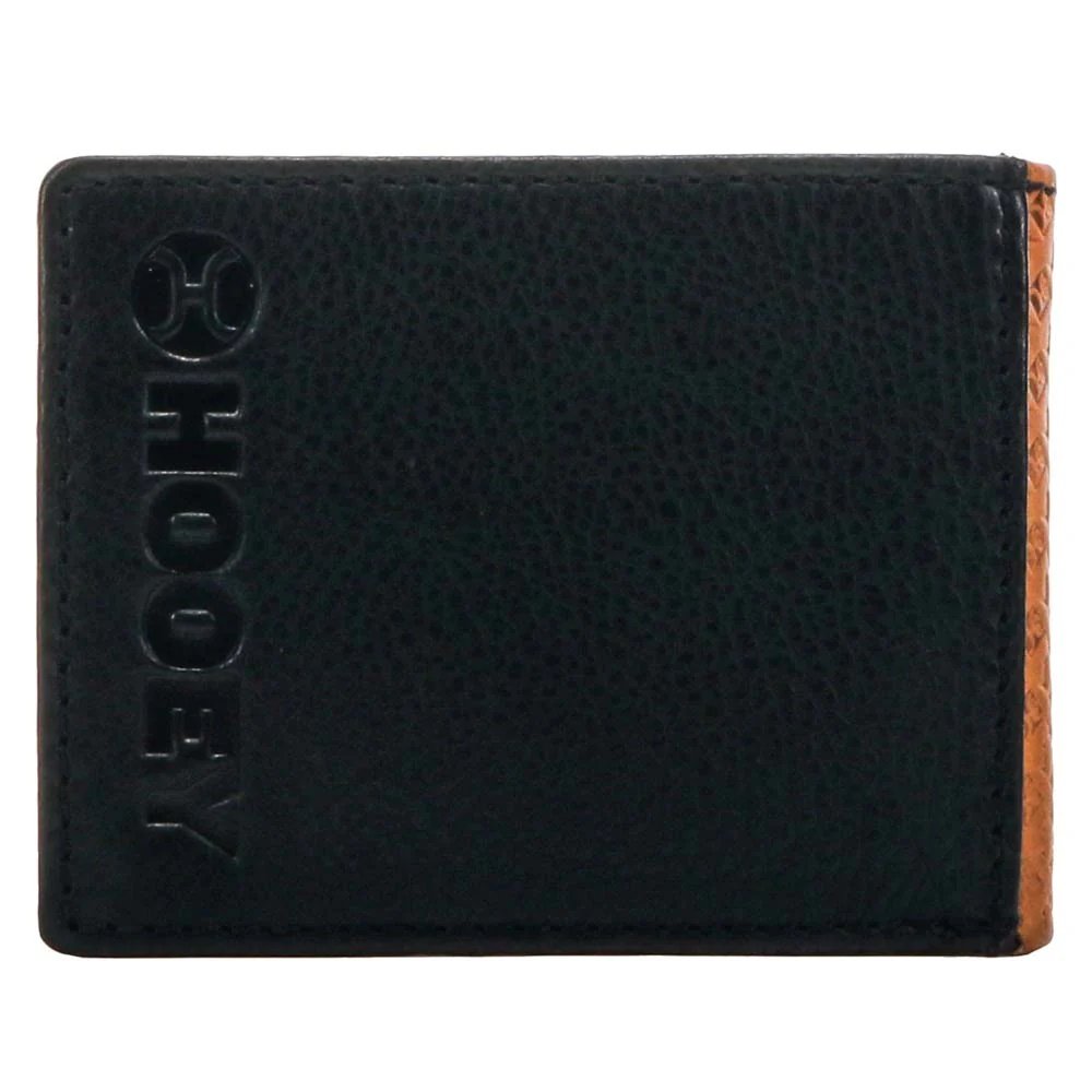 HOOEY Hands Up Basketweave Bifold Wallet, Brown with Black Leather