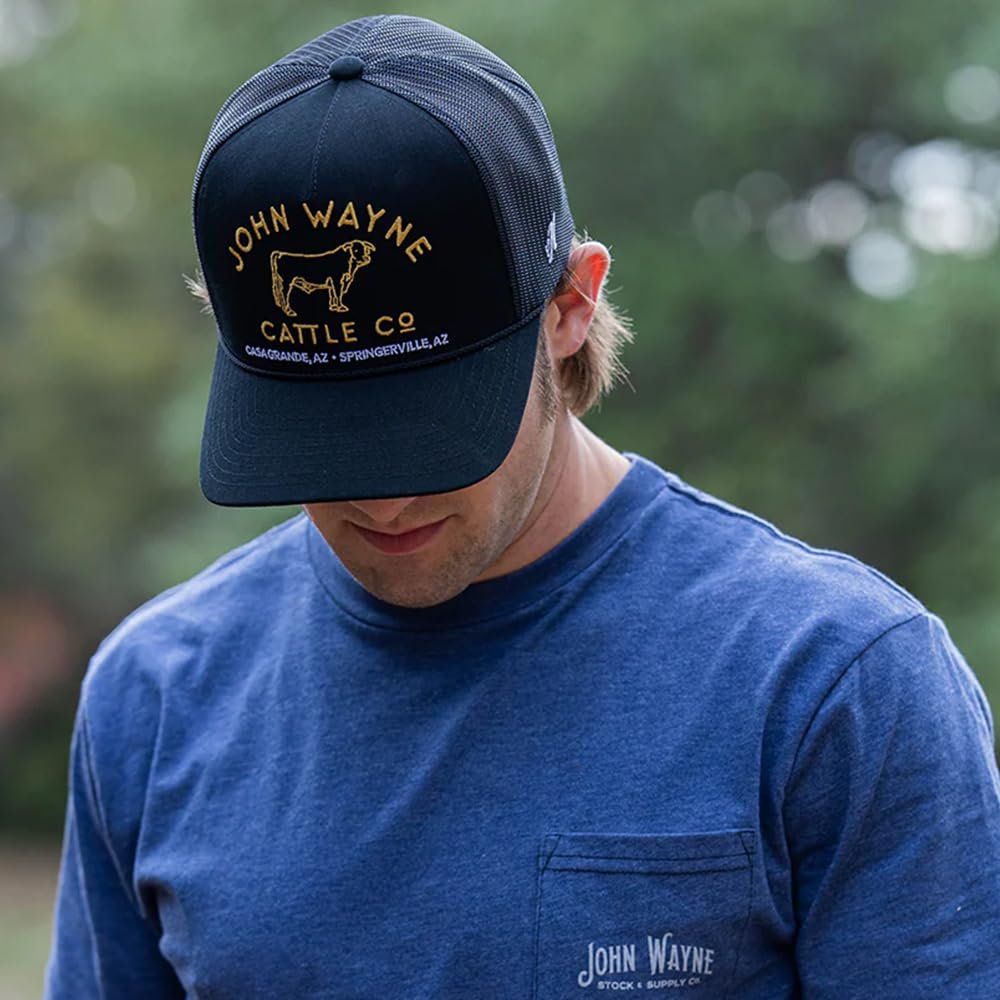 Hooey John Wayne 5-Panel Trucker Hat, Black/Gold