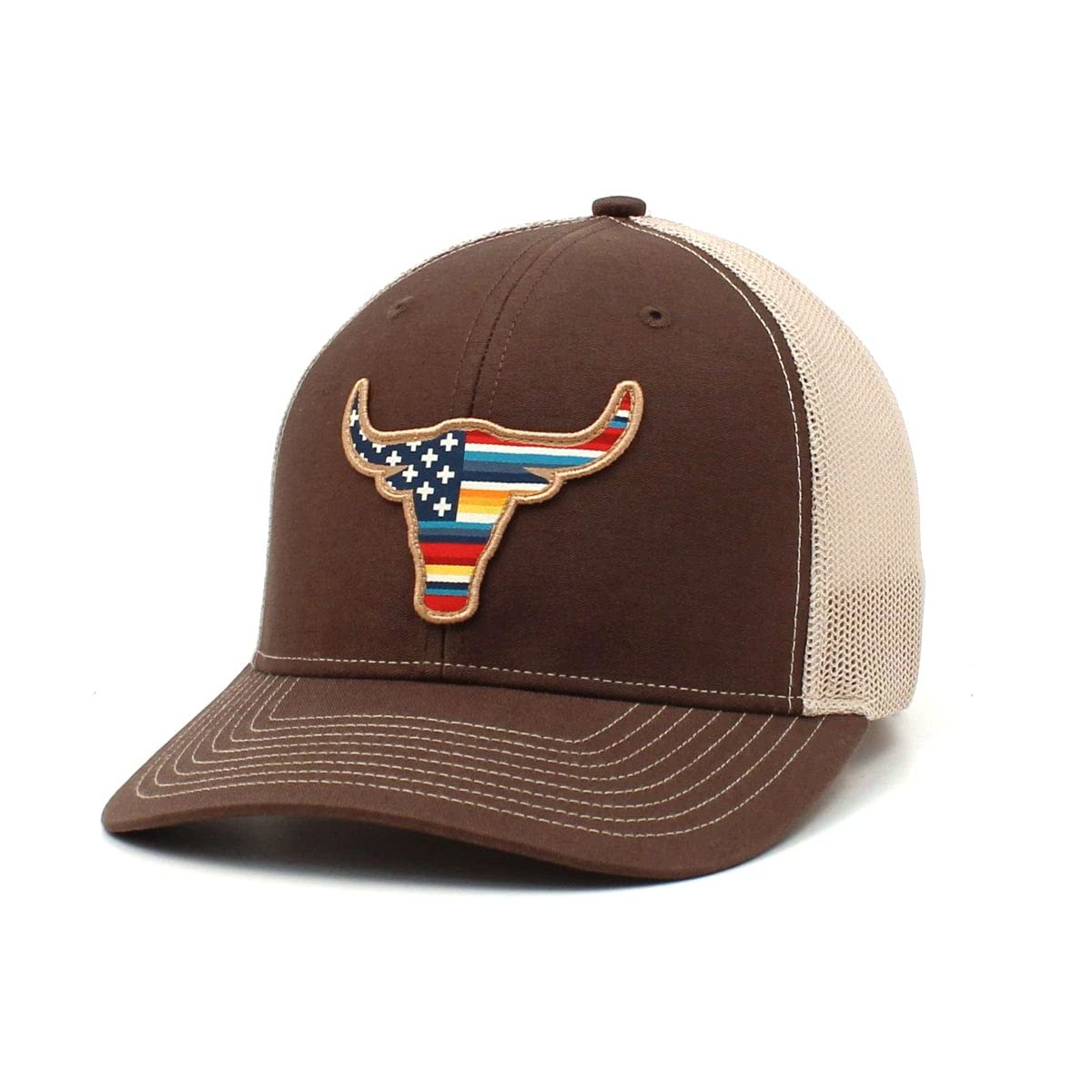 Ariat Snapback R112 Bull USA Flag Patch Cap, Brown