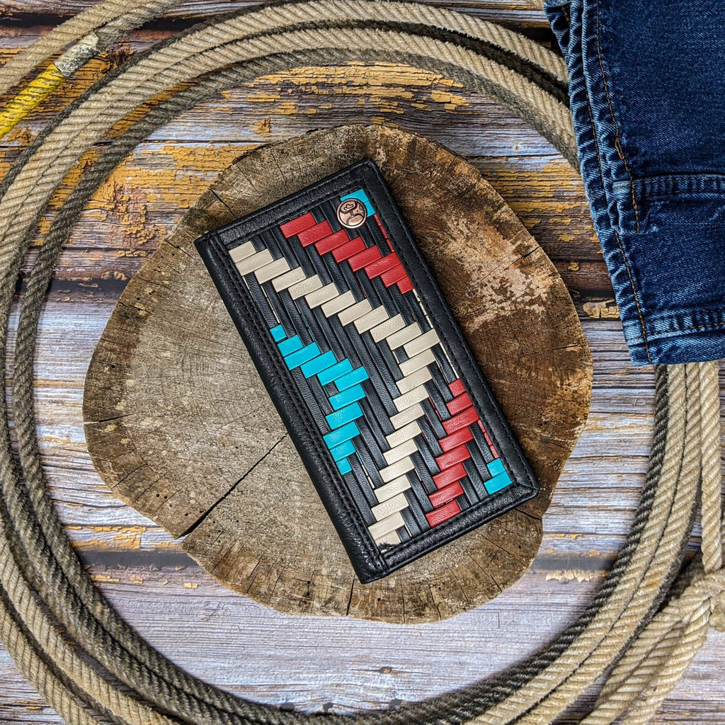 HOOEY Leather Black Hawk Rodeo Wallet (Woven - Aztec)