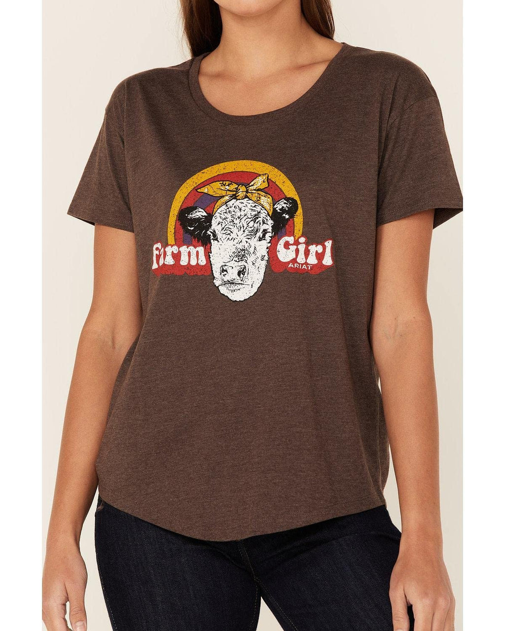 Ariat Women's Hereford Farm Girl Cow Graphic Tee - Brown