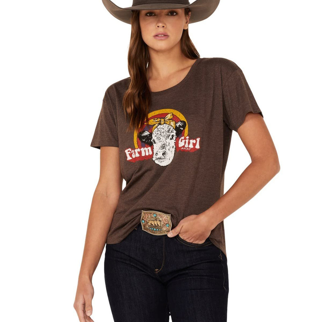 Ariat Women's Hereford Farm Girl Cow Graphic Tee - Brown