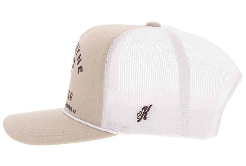 Hooey John Wayne 5-Panel Trucker Hat, Tan/White