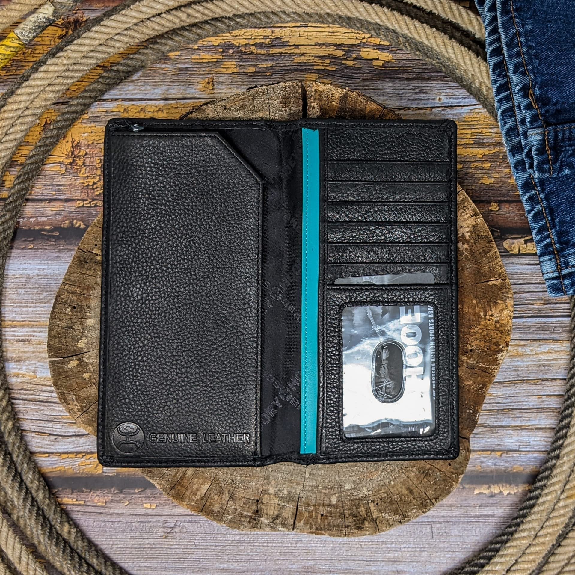 HOOEY Leather Black Hawk Rodeo Wallet (Woven - Aztec)