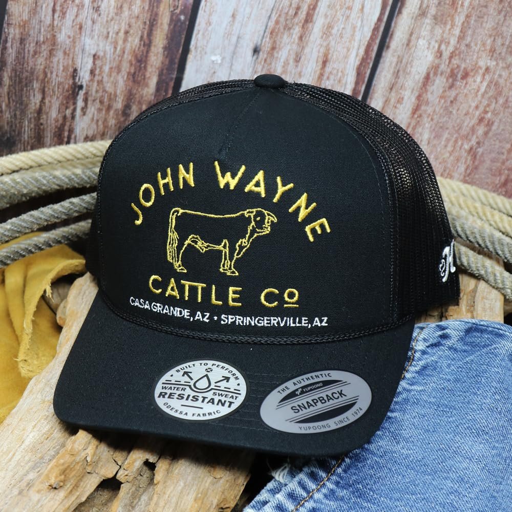 Hooey John Wayne 5-Panel Trucker Hat, Black/Gold