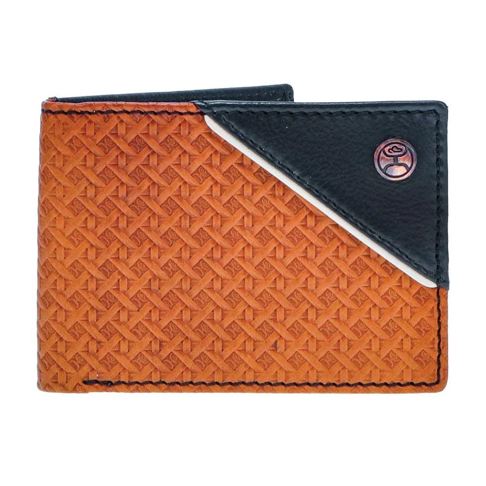 HOOEY Hands Up Basketweave Bifold Wallet, Brown with Black Leather