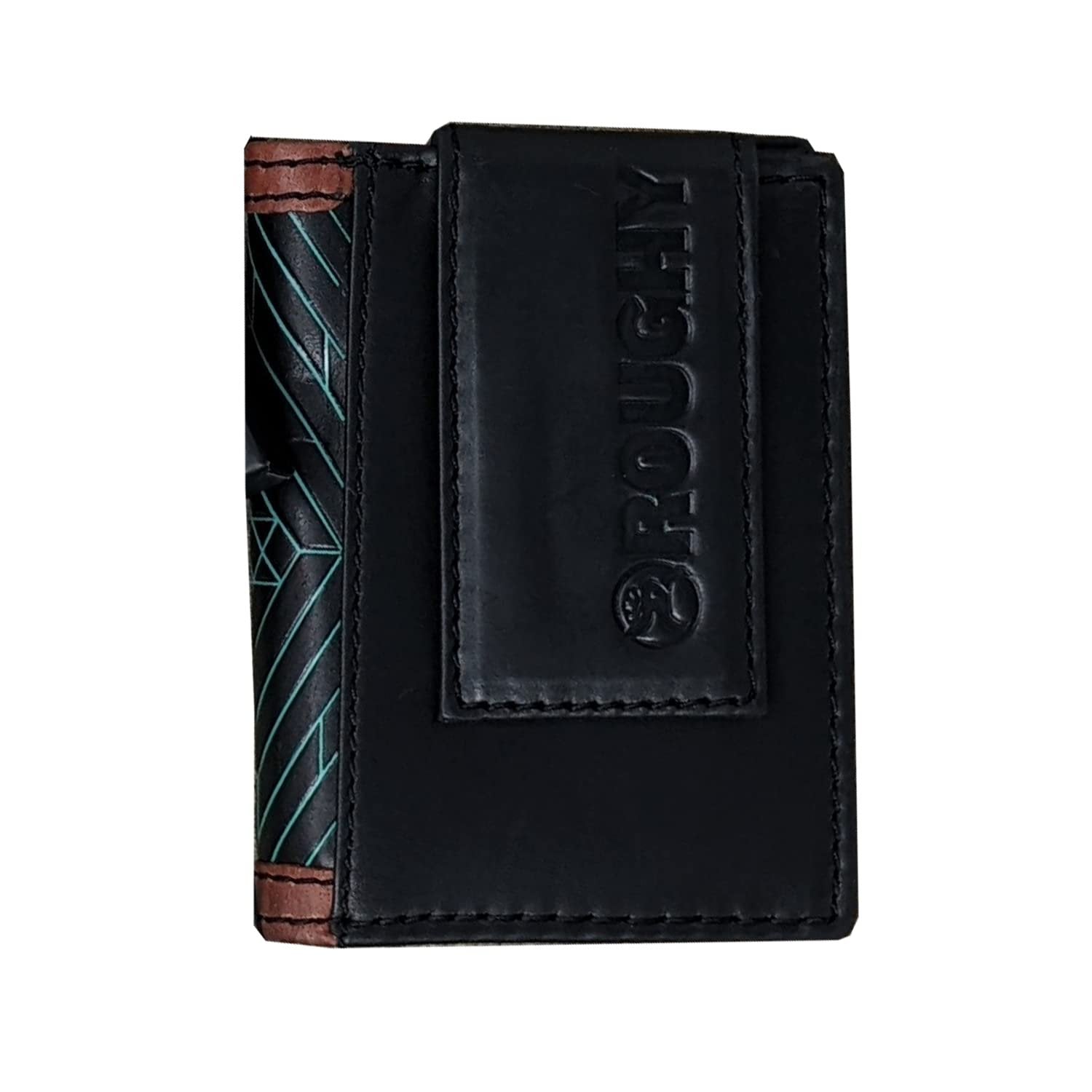 Hooey Bi-Fold Money Clip Wallet (Embossed Aztec Brown Edge -- Turquoise)