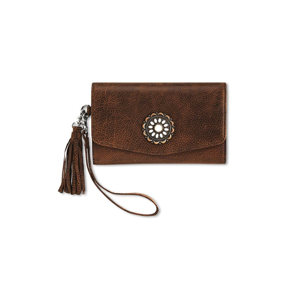 Ariat Women's Betsy Concho Leather Wristlet Wallet, Brown