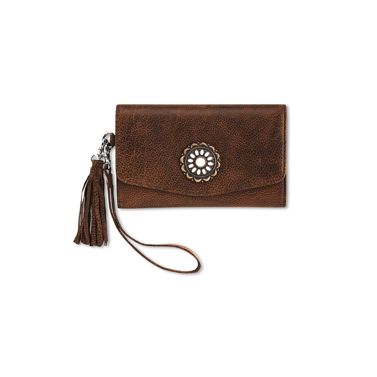 Ariat Women's Betsy Concho Leather Wristlet Wallet, Brown