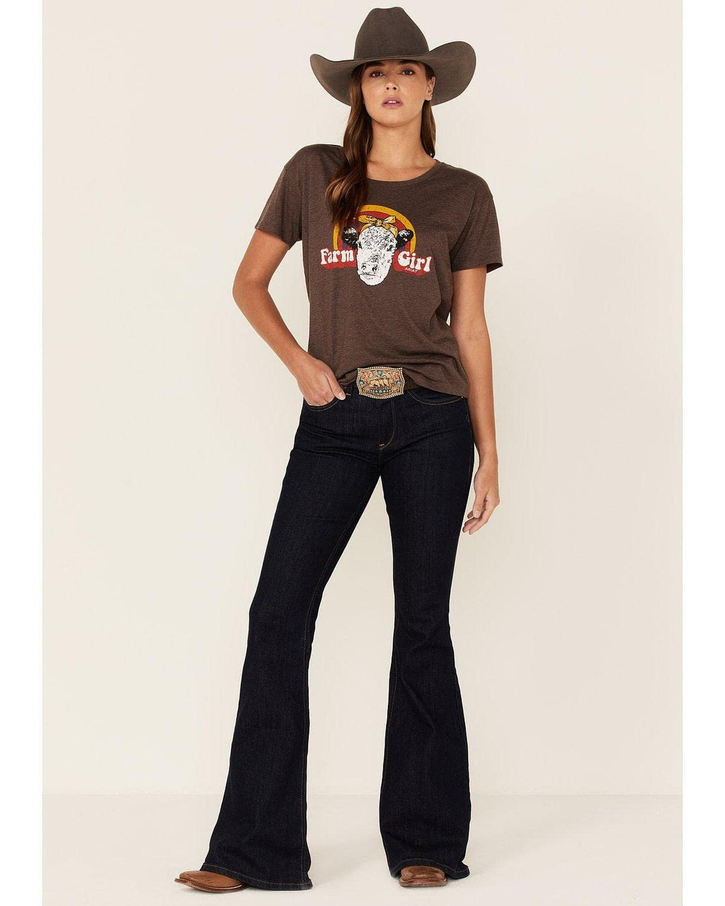 Ariat Women's Hereford Farm Girl Cow Graphic Tee - Brown