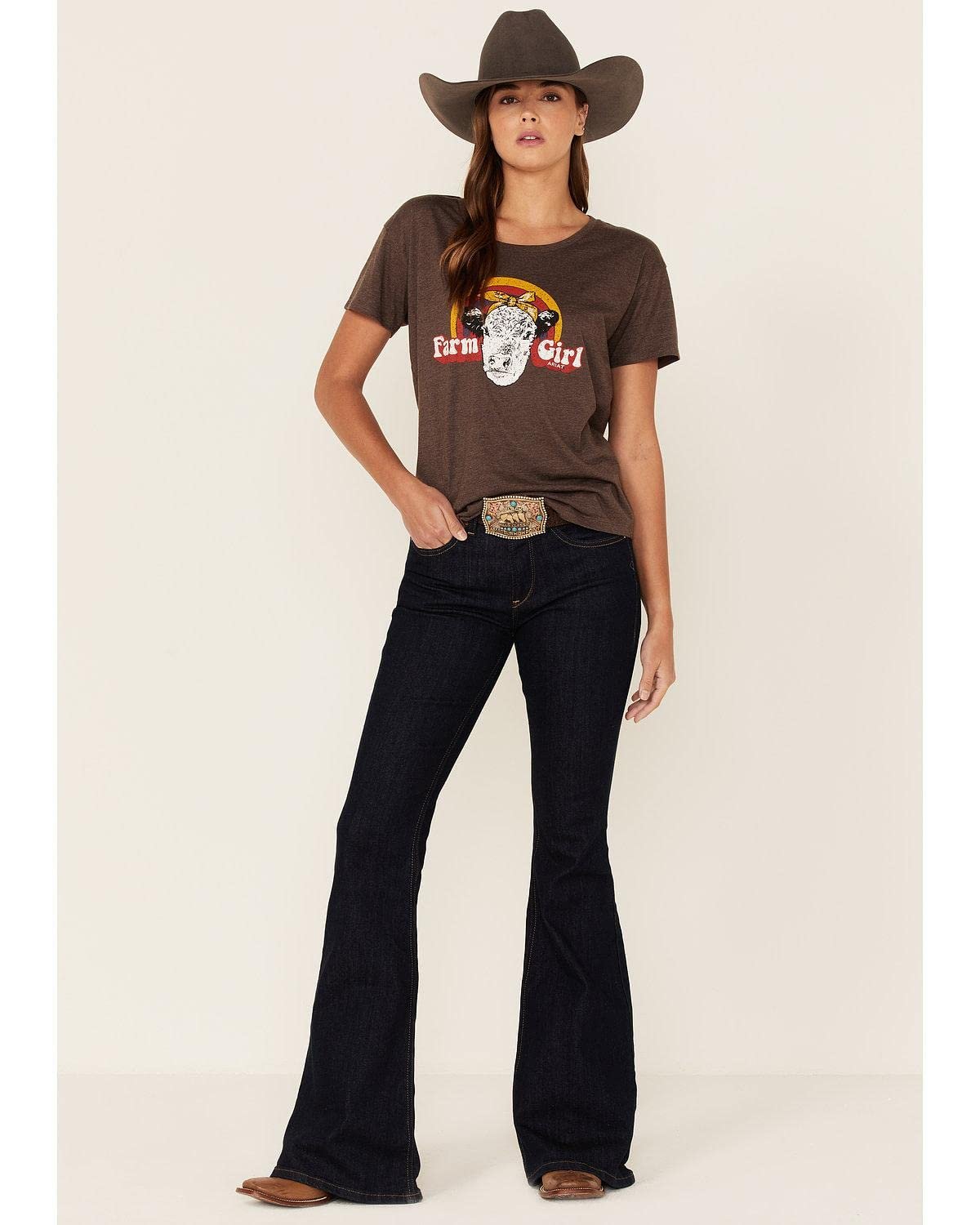 Ariat Women's Hereford Farm Girl Cow Graphic Tee - Brown