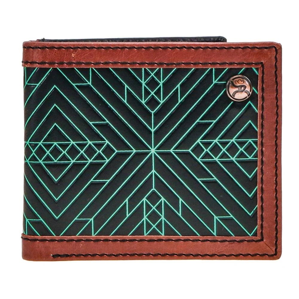 HOOEY "Neon Moon" Bifold Roughy Wallet, Brown/Turquoise Aztec