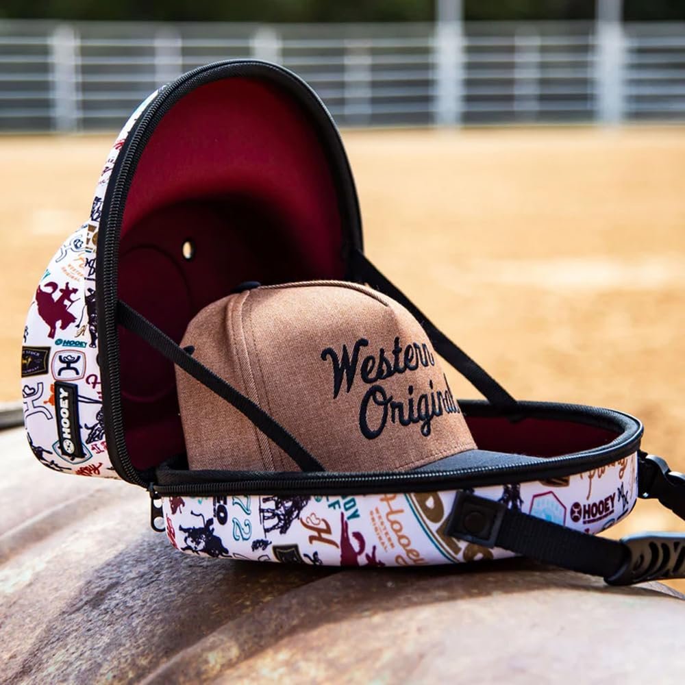 HOOEY Cap Carrier - Durable Hat Case, Cream Rodeo Print