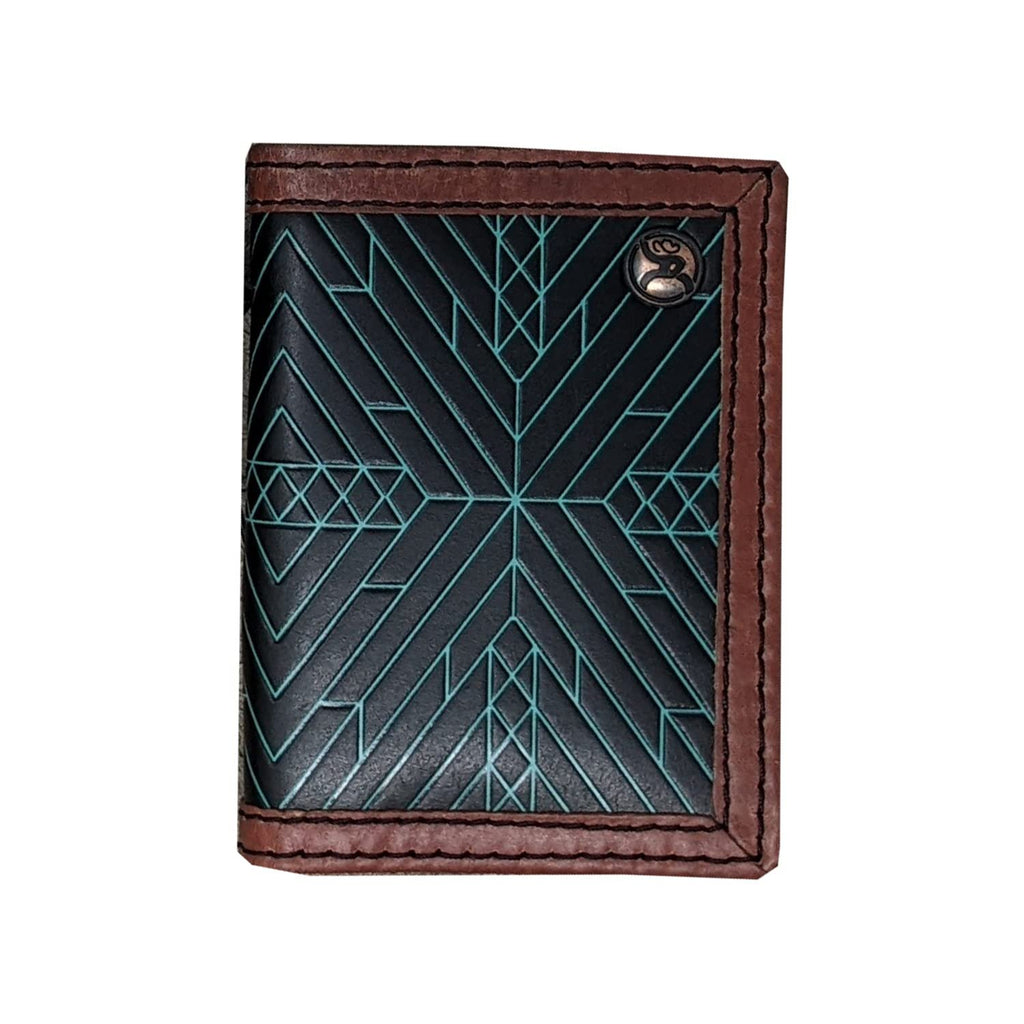 Hooey Bi-Fold Money Clip Wallet (Embossed Aztec Brown Edge -- Turquoise)