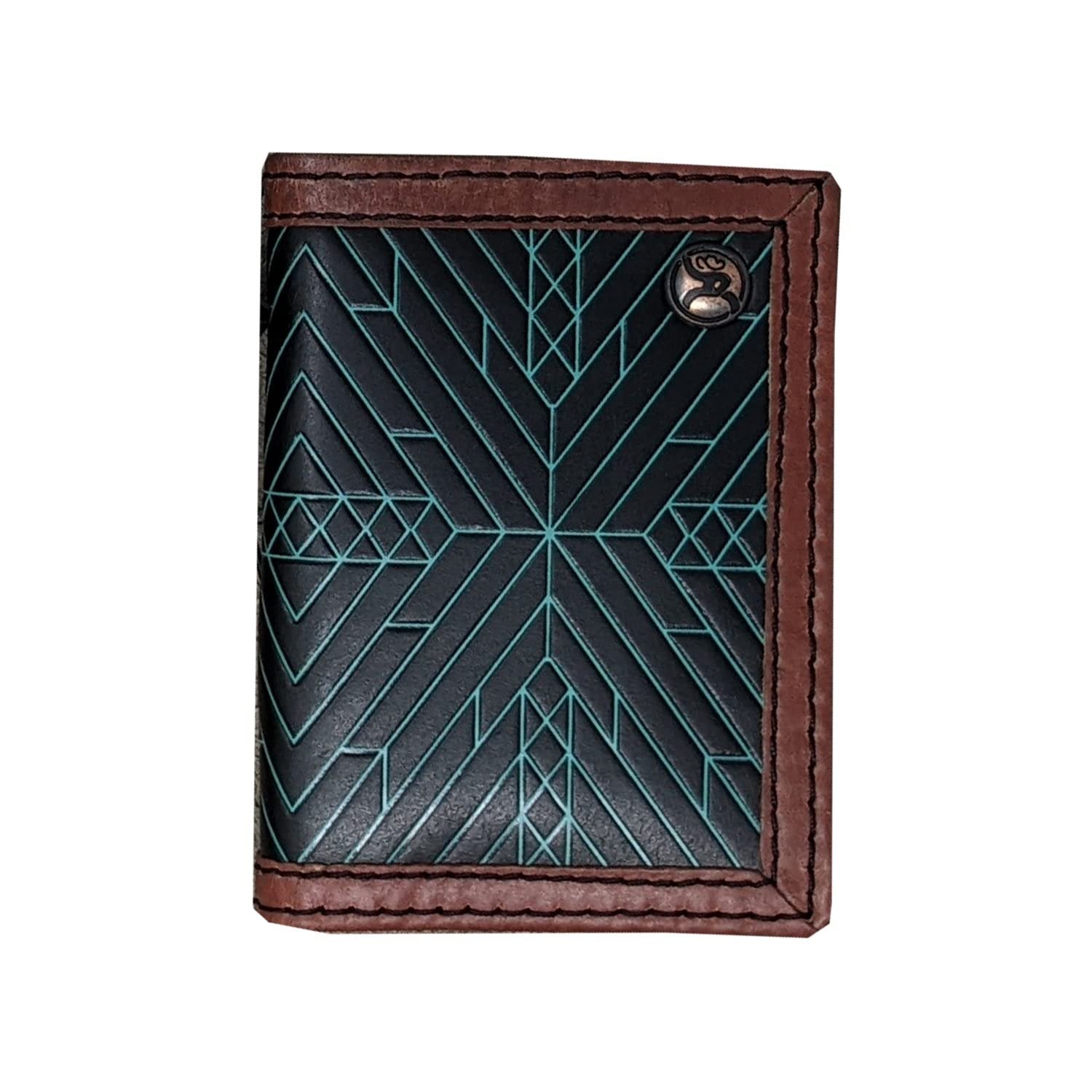 Hooey Bi-Fold Money Clip Wallet (Embossed Aztec Brown Edge -- Turquoise)
