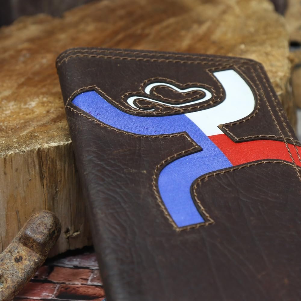 HOOEY Texican Texas Flag Inlay Rodeo Wallet (Brown/Red/White/Blue)